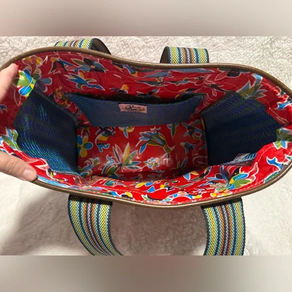 Consuela Quilted Red Patent Floral Embroidered Tote - Picture 7 of 16